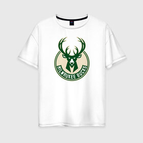 Женская футболка хлопок Oversize с принтом Milwaukee Bucks (1) в Белгороде, 100% хлопок | свободный крой, круглый ворот, спущенный рукав, длина до линии бедер
 | ball | basketball | milwaukee bucks | sport | streetball | баскетбол | милуоки бакс | мяч | нба | спорт | стритбол