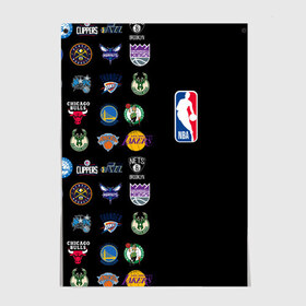 Постер с принтом NBA (Team Logos 2) в Белгороде, 100% бумага
 | бумага, плотность 150 мг. Матовая, но за счет высокого коэффициента гладкости имеет небольшой блеск и дает на свету блики, но в отличии от глянцевой бумаги не покрыта лаком | ball | basketball | sport | streetball | баскетбол | мяч | нба | спорт | стритбол