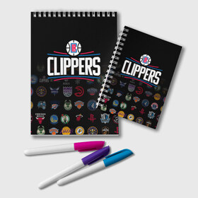 Блокнот с принтом Los Angeles Clippers (2) в Белгороде, 100% бумага | 48 листов, плотность листов — 60 г/м2, плотность картонной обложки — 250 г/м2. Листы скреплены удобной пружинной спиралью. Цвет линий — светло-серый
 | Тематика изображения на принте: ball | basketball | clippers | sport | streetball | баскетбол | клипперс | мяч | нба | спорт | стритбол