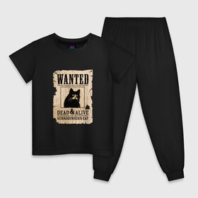 Детская пижама хлопок с принтом Кот в Белгороде, 100% хлопок |  брюки и футболка прямого кроя, без карманов, на брюках мягкая резинка на поясе и по низу штанин
 | cat | wanted | живым или мертвым | кот | кот шредингера | котэ | опасен | разыскивается | чёрный кот