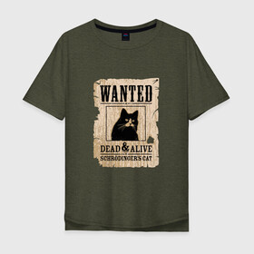 Мужская футболка хлопок Oversize с принтом Кот в Белгороде, 100% хлопок | свободный крой, круглый ворот, “спинка” длиннее передней части | cat | wanted | живым или мертвым | кот | кот шредингера | котэ | опасен | разыскивается | чёрный кот