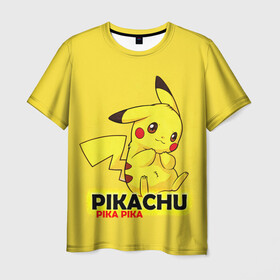 Мужская футболка 3D с принтом Pikachu Pika Pika в Белгороде, 100% полиэфир | прямой крой, круглый вырез горловины, длина до линии бедер | pika | pikachu | аниме | детская | детям | игры | молния | мышка | мышь | пика | пикачу | покемон | покемоны