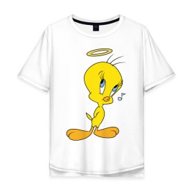 Мужская футболка хлопок Oversize с принтом Твити в Белгороде, 100% хлопок | свободный крой, круглый ворот, “спинка” длиннее передней части | looney tunes | tweety | vdzabma | луни тюнз | твити