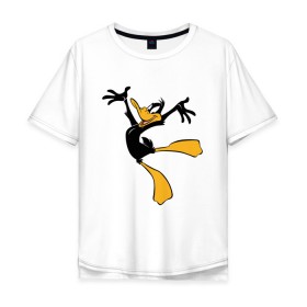 Мужская футболка хлопок Oversize с принтом Даффи Дак в Белгороде, 100% хлопок | свободный крой, круглый ворот, “спинка” длиннее передней части | Тематика изображения на принте: daffy duck | looney tunes | vdzabma | даффи дак | луни тюнз