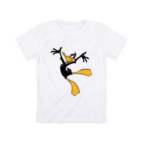 Детская футболка хлопок с принтом Даффи Дак в Белгороде, 100% хлопок | круглый вырез горловины, полуприлегающий силуэт, длина до линии бедер | Тематика изображения на принте: daffy duck | looney tunes | vdzabma | даффи дак | луни тюнз