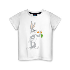 Детская футболка хлопок с принтом Багз Банни в Белгороде, 100% хлопок | круглый вырез горловины, полуприлегающий силуэт, длина до линии бедер | bugs bunny | looney tunes | vdzabma | багз банни | луни тюнз