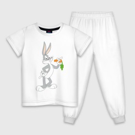 Детская пижама хлопок с принтом Багз Банни в Белгороде, 100% хлопок |  брюки и футболка прямого кроя, без карманов, на брюках мягкая резинка на поясе и по низу штанин
 | bugs bunny | looney tunes | vdzabma | багз банни | луни тюнз