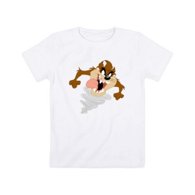 Детская футболка хлопок с принтом Таз в Белгороде, 100% хлопок | круглый вырез горловины, полуприлегающий силуэт, длина до линии бедер | looney tunes | tasmanian devil | taz | vdzabma | луни тюнз | таз | тасманский дьявол