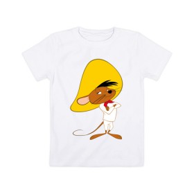 Детская футболка хлопок с принтом Спиди Гонзалес в Белгороде, 100% хлопок | круглый вырез горловины, полуприлегающий силуэт, длина до линии бедер | looney tunes | speedy gonzales | vdzabma | луни тюнз