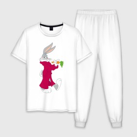 Мужская пижама хлопок с принтом Багз Банни в Белгороде, 100% хлопок | брюки и футболка прямого кроя, без карманов, на брюках мягкая резинка на поясе и по низу штанин
 | Тематика изображения на принте: bugs bunny | looney tunes | vdzabma | багз банни | луни тюнз