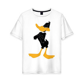Женская футболка хлопок Oversize с принтом Даффи Дак в Белгороде, 100% хлопок | свободный крой, круглый ворот, спущенный рукав, длина до линии бедер
 | daffy duck | looney tunes | vdzabma | даффи дак | луни тюнз