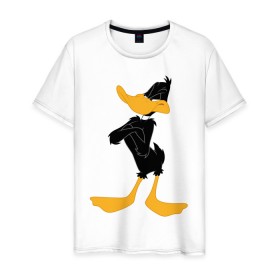 Мужская футболка хлопок с принтом Даффи Дак в Белгороде, 100% хлопок | прямой крой, круглый вырез горловины, длина до линии бедер, слегка спущенное плечо. | daffy duck | looney tunes | vdzabma | даффи дак | луни тюнз