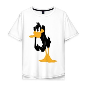 Мужская футболка хлопок Oversize с принтом Даффи Дак в Белгороде, 100% хлопок | свободный крой, круглый ворот, “спинка” длиннее передней части | daffy duck | looney tunes | vdzabma | даффи дак | луни тюнз
