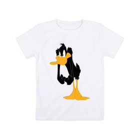 Детская футболка хлопок с принтом Даффи Дак в Белгороде, 100% хлопок | круглый вырез горловины, полуприлегающий силуэт, длина до линии бедер | daffy duck | looney tunes | vdzabma | даффи дак | луни тюнз
