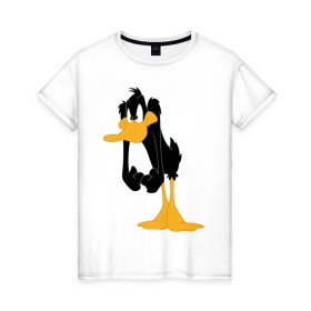 Женская футболка хлопок с принтом Даффи Дак в Белгороде, 100% хлопок | прямой крой, круглый вырез горловины, длина до линии бедер, слегка спущенное плечо | daffy duck | looney tunes | vdzabma | даффи дак | луни тюнз