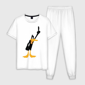 Мужская пижама хлопок с принтом Даффи Дак в Белгороде, 100% хлопок | брюки и футболка прямого кроя, без карманов, на брюках мягкая резинка на поясе и по низу штанин
 | Тематика изображения на принте: daffy duck | looney tunes | vdzabma | даффи дак | луни тюнз
