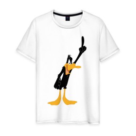 Мужская футболка хлопок с принтом Даффи Дак в Белгороде, 100% хлопок | прямой крой, круглый вырез горловины, длина до линии бедер, слегка спущенное плечо. | Тематика изображения на принте: daffy duck | looney tunes | vdzabma | даффи дак | луни тюнз