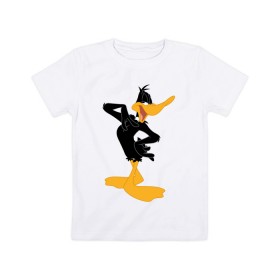 Детская футболка хлопок с принтом Даффи Дак в Белгороде, 100% хлопок | круглый вырез горловины, полуприлегающий силуэт, длина до линии бедер | Тематика изображения на принте: daffy duck | looney tunes | vdzabma | даффи дак | луни тюнз