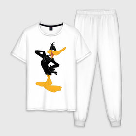 Мужская пижама хлопок с принтом Даффи Дак в Белгороде, 100% хлопок | брюки и футболка прямого кроя, без карманов, на брюках мягкая резинка на поясе и по низу штанин
 | daffy duck | looney tunes | vdzabma | даффи дак | луни тюнз
