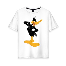 Женская футболка хлопок Oversize с принтом Даффи Дак в Белгороде, 100% хлопок | свободный крой, круглый ворот, спущенный рукав, длина до линии бедер
 | daffy duck | looney tunes | vdzabma | даффи дак | луни тюнз
