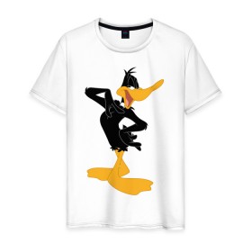 Мужская футболка хлопок с принтом Даффи Дак в Белгороде, 100% хлопок | прямой крой, круглый вырез горловины, длина до линии бедер, слегка спущенное плечо. | daffy duck | looney tunes | vdzabma | даффи дак | луни тюнз