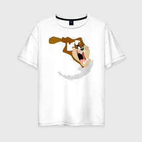 Женская футболка хлопок Oversize с принтом Таз в Белгороде, 100% хлопок | свободный крой, круглый ворот, спущенный рукав, длина до линии бедер
 | looney tunes | tasmanian devil | taz | vdzabma | луни тюнз | таз | тасманский дьявол