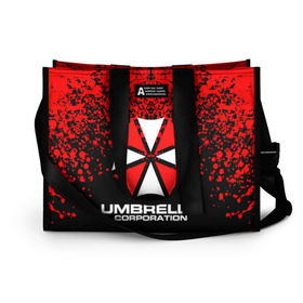 Сумка-шоппер 3D с принтом Umbrella Corporation. в Белгороде, 100% полиэстер | застегивается на металлическую кнопку; внутренний карман застегивается на молнию. Стенки укреплены специальным мягким материалом, чтобы защитить содержимое от несильных ударов
 | resident evil | umbrella corporation | амбрелла | амбрелла корпорейшн | вирус | вымышленная военная и фармацевтическая корпорация | игра | умбрелла