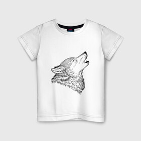 Детская футболка хлопок с принтом Поющий волк в Белгороде, 100% хлопок | круглый вырез горловины, полуприлегающий силуэт, длина до линии бедер | canidae | canis latrans | canis lupus | wolf | воет | волк | волки | коёт | пес | псовые | серый волк | собаки