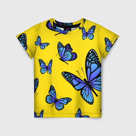 Детская футболка 3D с принтом БАБОЧКИ в Белгороде, 100% гипоаллергенный полиэфир | прямой крой, круглый вырез горловины, длина до линии бедер, чуть спущенное плечо, ткань немного тянется | animals | blue | butterflies | game | insects | life is strange | moth | wings | бабочки | животные | игра | крылья | мотылек | насекомые