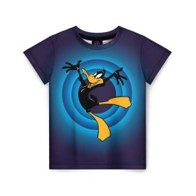 Детская футболка 3D с принтом Даффи Дак в Белгороде, 100% гипоаллергенный полиэфир | прямой крой, круглый вырез горловины, длина до линии бедер, чуть спущенное плечо, ткань немного тянется | Тематика изображения на принте: daffy duck | looney tunes | vdzabma | даффи дак | луни тюнз