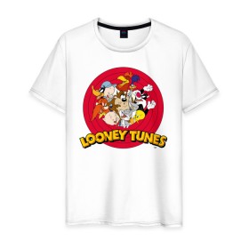 Мужская футболка хлопок с принтом Looney Tunes в Белгороде, 100% хлопок | прямой крой, круглый вырез горловины, длина до линии бедер, слегка спущенное плечо. | Тематика изображения на принте: bugs bunny | daffy duck | looney tunes | sylvester | tasmanian devil | taz | tweety | vdzabma | багз банни | даффи дак | луни тюнз | сильвестр | таз | тасманский дьявол | твити