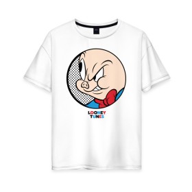 Женская футболка хлопок Oversize с принтом Porky Pig в Белгороде, 100% хлопок | свободный крой, круглый ворот, спущенный рукав, длина до линии бедер
 | looney tunes | porky pig | vdzabma | луни тюнз | порки пиг | поросенок порки