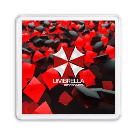 Магнит 55*55 с принтом Umbrella Corp. в Белгороде, Пластик | Размер: 65*65 мм; Размер печати: 55*55 мм | biohazard | biohazard 7 | crocodile | fang | game | hand | monster | new umbrella | resident evil | resident evil 7 | umbrella | umbrella corp | umbrella corporation | zombie