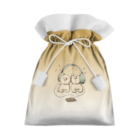 Подарочный 3D мешок с принтом одни наушники на двоих в Белгороде, 100% полиэстер | Размер: 29*39 см | Тематика изображения на принте: влюбленным | для двоих | для него | для нее | котейки | коты | любовь | музыка | наушники | общие вкусы | плеер | ушки