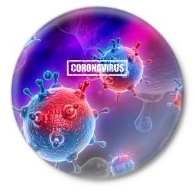 Значок с принтом CORONAVIRUS в Белгороде,  металл | круглая форма, металлическая застежка в виде булавки | covid 19 | molecule | абстракция | клетки | коронавирус | медицина | микробы | молекулы | наука | нейрон | нейроны | текстура | текстуры | формула