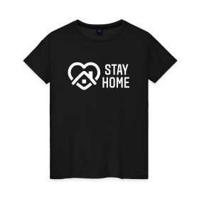 Женская футболка хлопок с принтом INSTAGRAM (STAY HOME). в Белгороде, 100% хлопок | прямой крой, круглый вырез горловины, длина до линии бедер, слегка спущенное плечо | instagram | stay home | дистанция | инстаграм | логотип | лучше дома | остаться дома | сиди дома