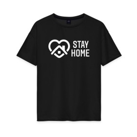 Женская футболка хлопок Oversize с принтом INSTAGRAM (STAY HOME). в Белгороде, 100% хлопок | свободный крой, круглый ворот, спущенный рукав, длина до линии бедер
 | instagram | stay home | дистанция | инстаграм | логотип | лучше дома | остаться дома | сиди дома