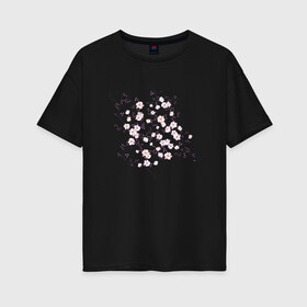 Женская футболка хлопок Oversize с принтом САКУРА в Белгороде, 100% хлопок | свободный крой, круглый ворот, спущенный рукав, длина до линии бедер
 | chery | flowers | japan | roses | sakura | вишня | растения | розы | ромашка | сакура | тюльпаны | цветы | цветы сакуры | япония