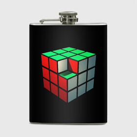 Фляга с принтом Кубик Рубика в Белгороде, металлический корпус | емкость 0,22 л, размер 125 х 94 мм. Виниловая наклейка запечатывается полностью | 3d | головоломка | игры | кубик | мозг | недостающий | рубика | элемент