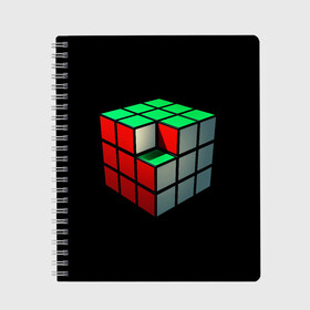 Тетрадь с принтом Кубик Рубика в Белгороде, 100% бумага | 48 листов, плотность листов — 60 г/м2, плотность картонной обложки — 250 г/м2. Листы скреплены сбоку удобной пружинной спиралью. Уголки страниц и обложки скругленные. Цвет линий — светло-серый
 | Тематика изображения на принте: 3d | головоломка | игры | кубик | мозг | недостающий | рубика | элемент