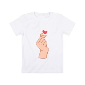 Детская футболка хлопок с принтом Корейское сердечко в Белгороде, 100% хлопок | круглый вырез горловины, полуприлегающий силуэт, длина до линии бедер | жест | жесты | корейское сердечко | корейцы | люблю | люблю тебя | любовь | популярное | сердечко | сердце | симпатия | я люблю