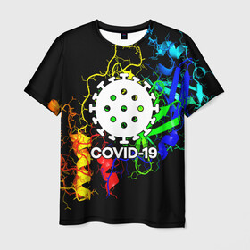 Мужская футболка 3D с принтом COVID-19 NEW в Белгороде, 100% полиэфир | прямой крой, круглый вырез горловины, длина до линии бедер | covid 19 | molecule | абстракция | клетки | коронавирус | медицина | микробы | молекулы | наука | нейрон | нейроны | текстура | текстуры | формула