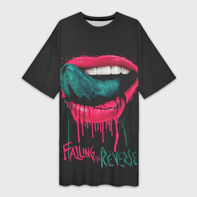Платье-футболка 3D с принтом Falling in Reverse в Белгороде,  |  | falling in reverse | gold | lips | mouth | rock | ronnie radke | teeth | tongue | губы | золото | зубы | рок | ронни радке | рот | язык