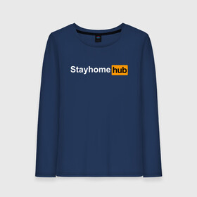 Женский лонгслив хлопок с принтом Stayhome Hub в Белгороде, 100% хлопок |  | Тематика изображения на принте: 2019 | biohazard | coronavirus | covid 19 | hub | logo | ncov | ncov19 | ncov2019 | virus | warning | вирус | дома | китай | коронавирус | лого | логотип | сиди