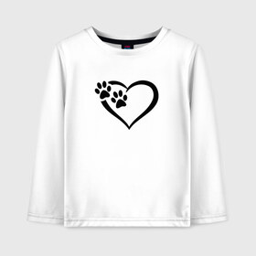 Детский лонгслив хлопок с принтом СЕРДЕЧКО в Белгороде, 100% хлопок | круглый вырез горловины, полуприлегающий силуэт, длина до линии бедер | animals | cat | dog | footprints | heart | love | paws | prints | romance | valentines day | wolf | амур | валентинка | влюбленные | волк | день святого валентина | животные | кот | лапы | любовь | отпечатки | романтика | сердечко | сердце