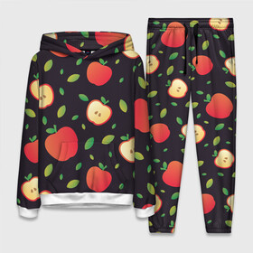 Женский костюм 3D (с толстовкой) с принтом Яблочный узор в Белгороде,  |  | узор | узоры | фрукт | фрукты | яблоки | яблоко | ягода | ягоды