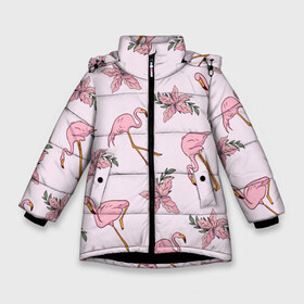 Зимняя куртка для девочек 3D с принтом Розовый фламинго в Белгороде, ткань верха — 100% полиэстер; подклад — 100% полиэстер, утеплитель — 100% полиэстер. | длина ниже бедра, удлиненная спинка, воротник стойка и отстегивающийся капюшон. Есть боковые карманы с листочкой на кнопках, утяжки по низу изделия и внутренний карман на молнии. 

Предусмотрены светоотражающий принт на спинке, радужный светоотражающий элемент на пуллере молнии и на резинке для утяжки. | doodling | textures | tiles | дудлинг | лист | листья | паттерн | природа | птица | птицы | розовый | розовый фламинго | тайлы | текстуры | узор | узоры | фламинго | фон | цветок | цветы