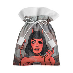 Подарочный 3D мешок с принтом КОФЕЕК в Белгороде, 100% полиэстер | Размер: 29*39 см | coffee | demon | girl | демон | дьявол | кофе | суккуба