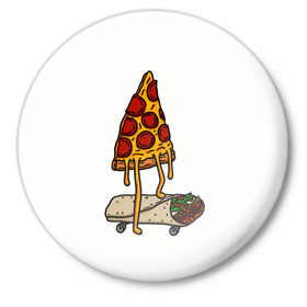 Значок с принтом ПИЦЦА НА ШАВЕРМЕ в Белгороде,  металл | круглая форма, металлическая застежка в виде булавки | Тематика изображения на принте: food | pizza | еда | пицца | скейтборд | шаверма | шаурма