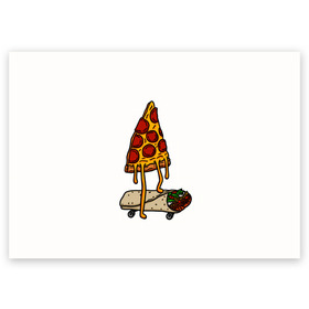 Поздравительная открытка с принтом ПИЦЦА НА ШАВЕРМЕ в Белгороде, 100% бумага | плотность бумаги 280 г/м2, матовая, на обратной стороне линовка и место для марки
 | food | pizza | еда | пицца | скейтборд | шаверма | шаурма